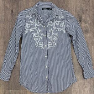 Ralph Lauren Navy and White Striped Button-Up